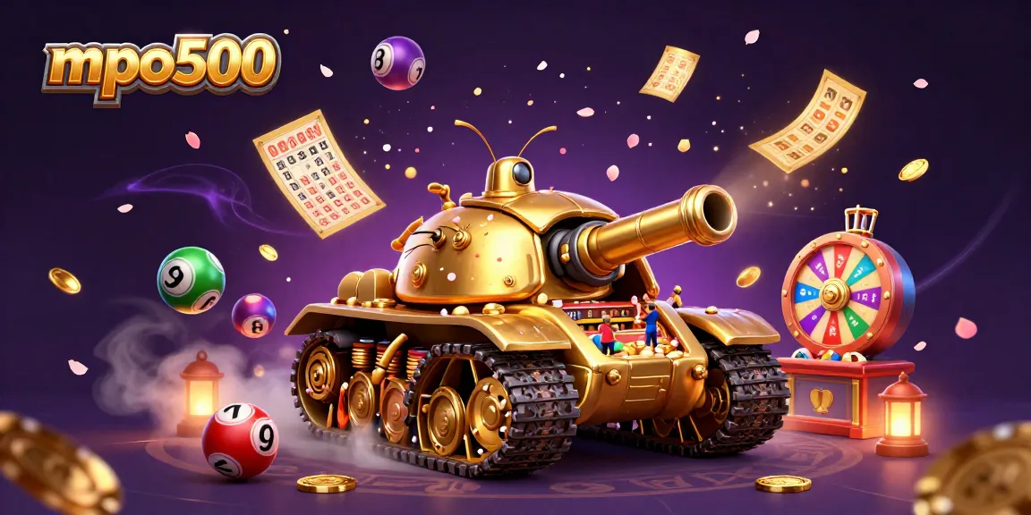 Experience the excitement of mpo500 with a vibrant 3D casino inside a beetle tank, featuring dynamic lottery balls and confetti.