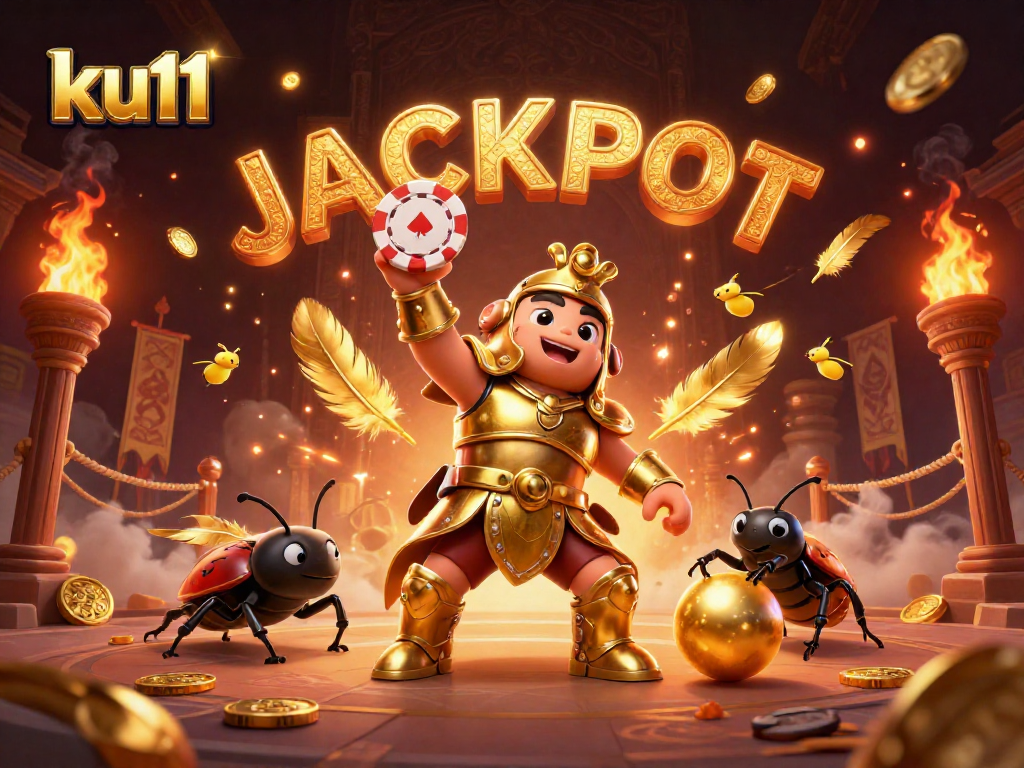ku11 celebrates victory in a vibrant and engaging casino scene with cartoon characters, poker chips, and dynamic elements.