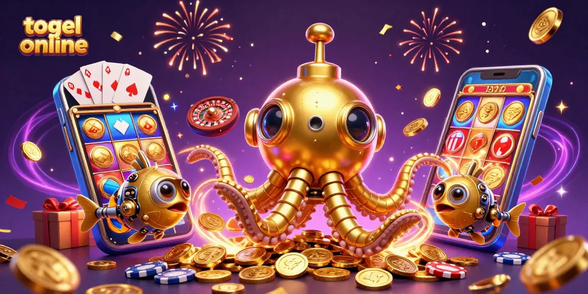 Experience the thrill of togel online with a vibrant 3D illustration capturing dynamic casino elements.