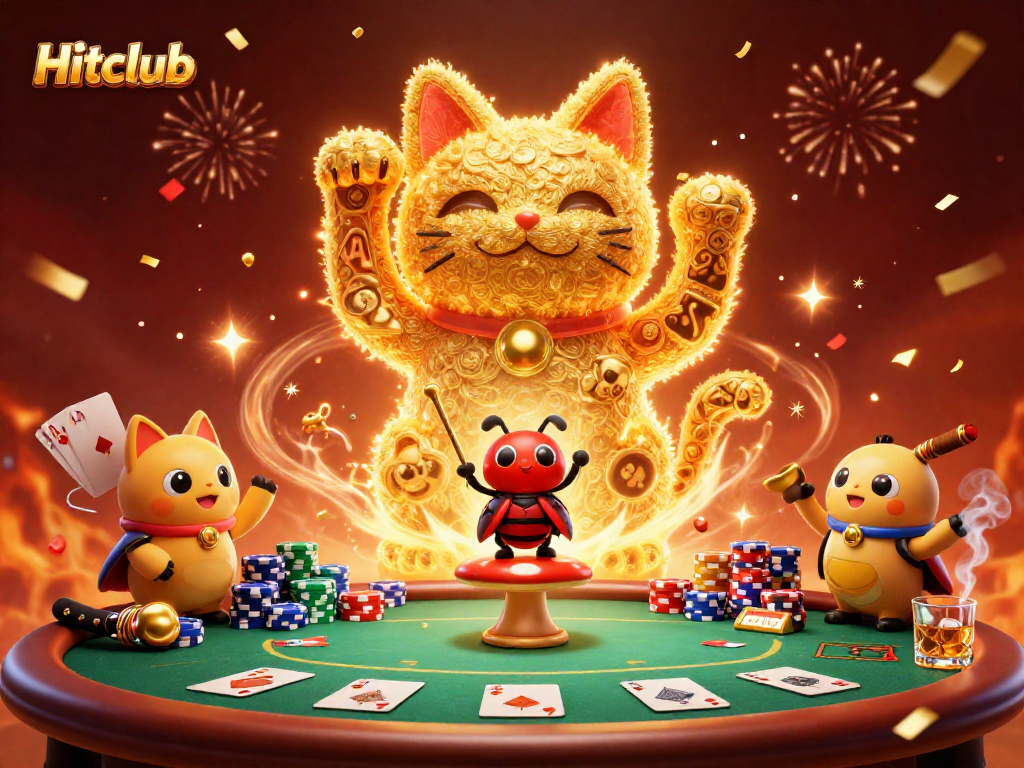 Experience Hitclub's dynamic casino scene with golden fireflies and poker excitement.