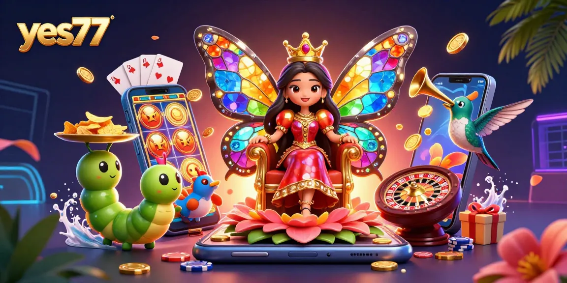Menangkan hadiah lepas dengan yes77, raja kasino dalam ilustrasi 3D menarik.