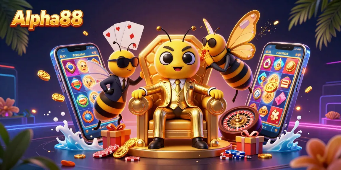 Engage with Alpha88's thrilling slot games in this vibrant 3D casino scene