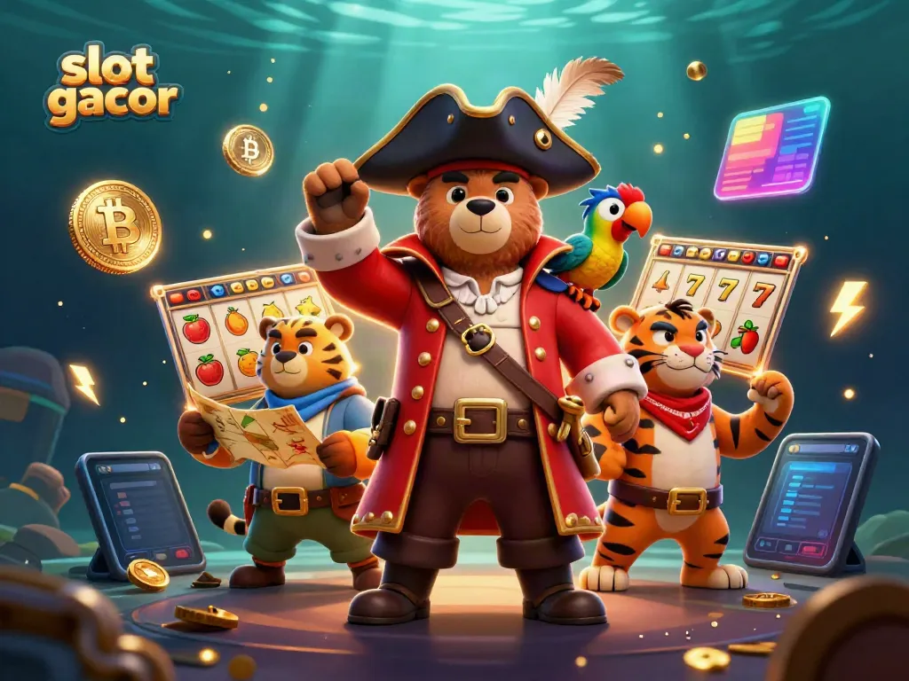 Experience thrilling gameplay with 'slot gacor' in a vibrant 3D pirate-themed casino scene.