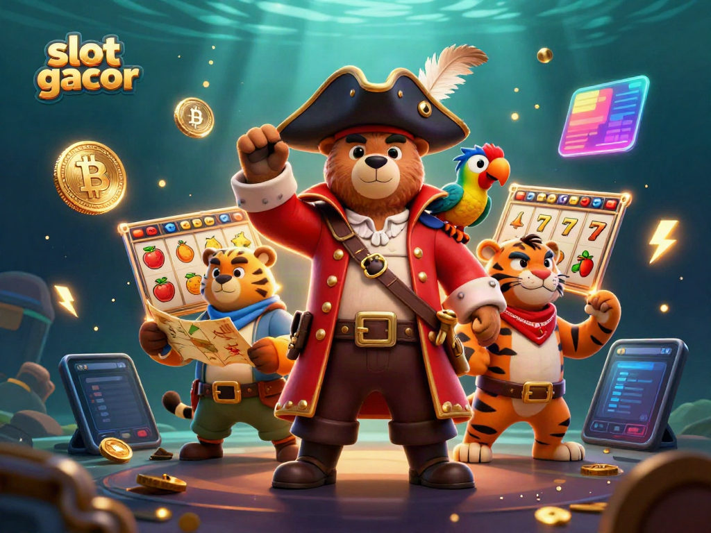Experience thrilling gameplay with 'slot gacor' in a vibrant 3D pirate-themed casino scene.