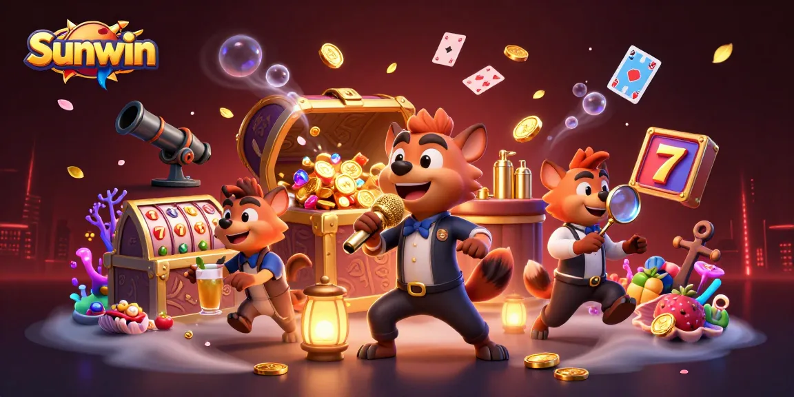 Sunwin enhances gaming with hyenas celebrating at a dynamic casino scene featuring vibrant designs.