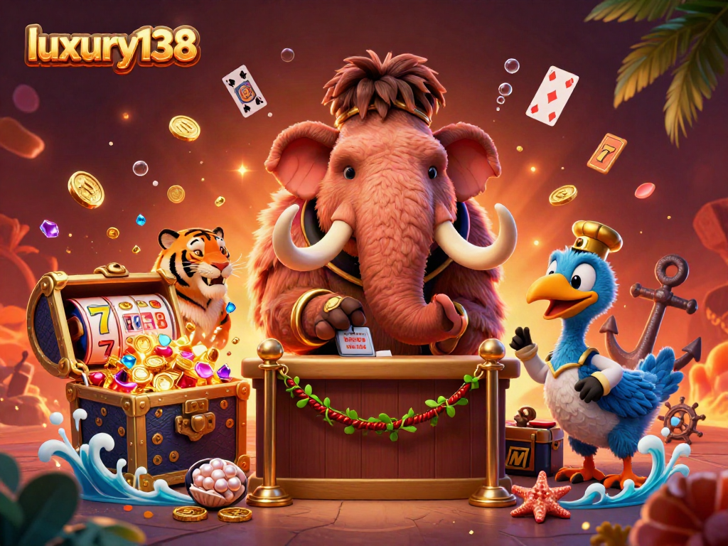Experience the excitement of luxury138 at a vibrant casino scene with dynamic characters and gaming elements.