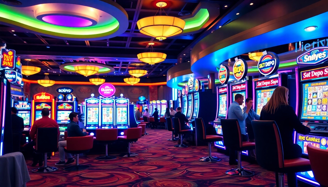 Menangkan Slot Depo 5000 di mesin slot kasino yang meriah dan penuh warna.