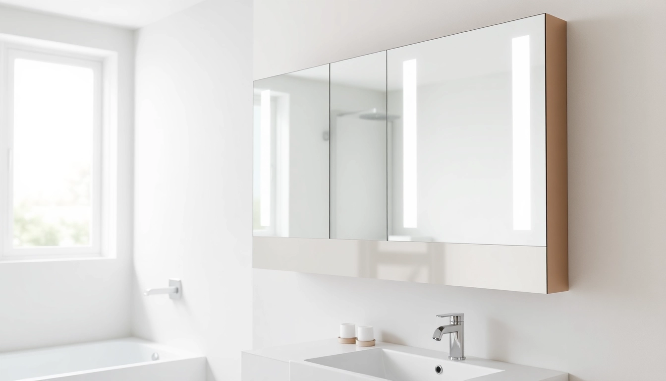 Eleganter spiegelschrank bad mit modernem Design vor einem hellen Badezimmer.