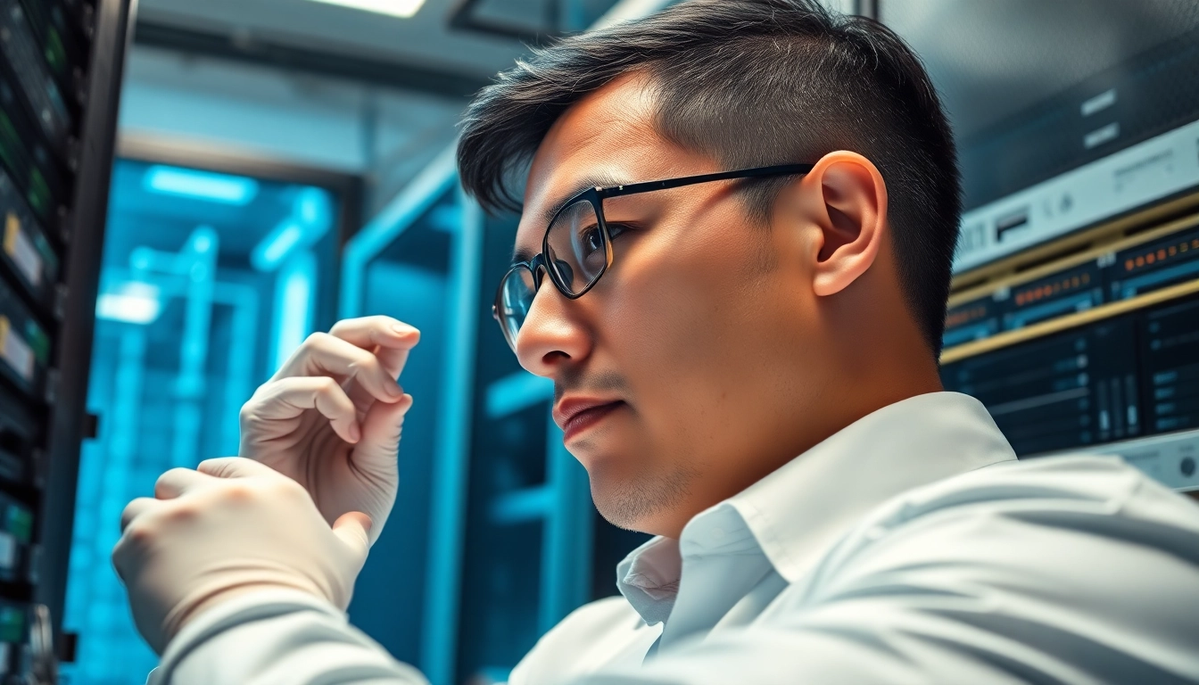 Technician discussing the 02 3g switch off in a modern data center.