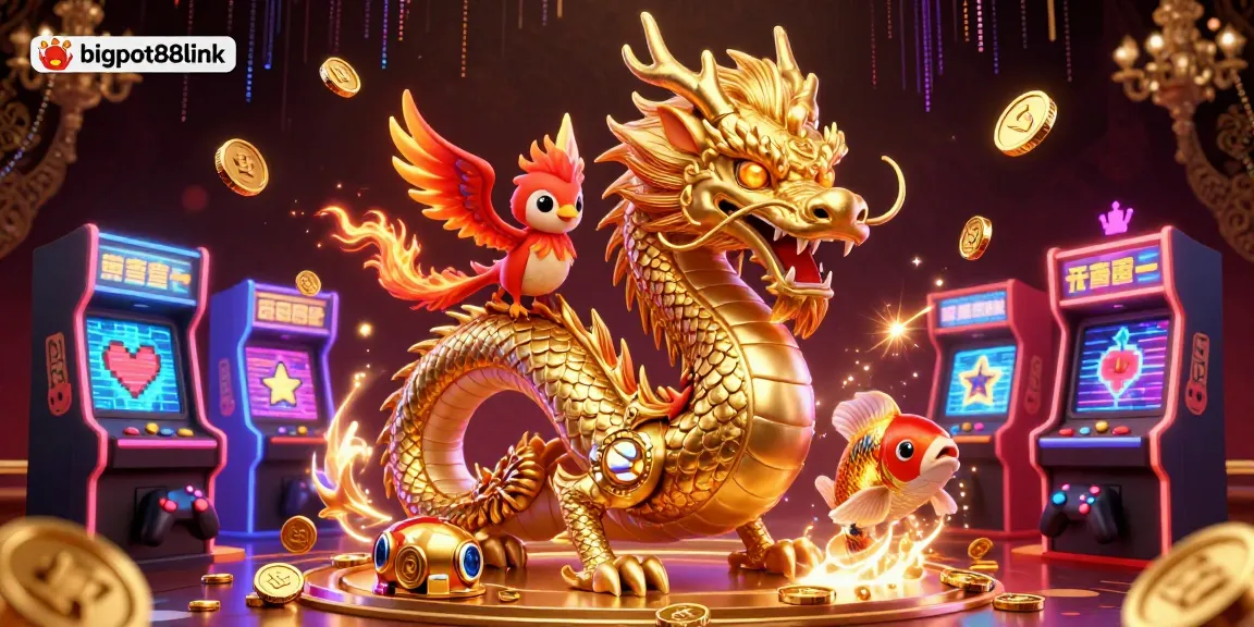 Experience thrilling wins at bigpot88link with a majestic dragon and vibrant casino elements.