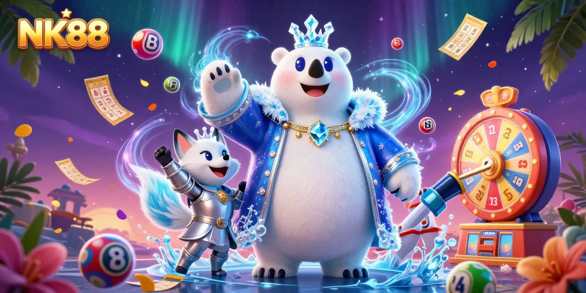 Experience the thrill of gaming with NK88's immersive jackpot scene featuring vibrant lottery elements.