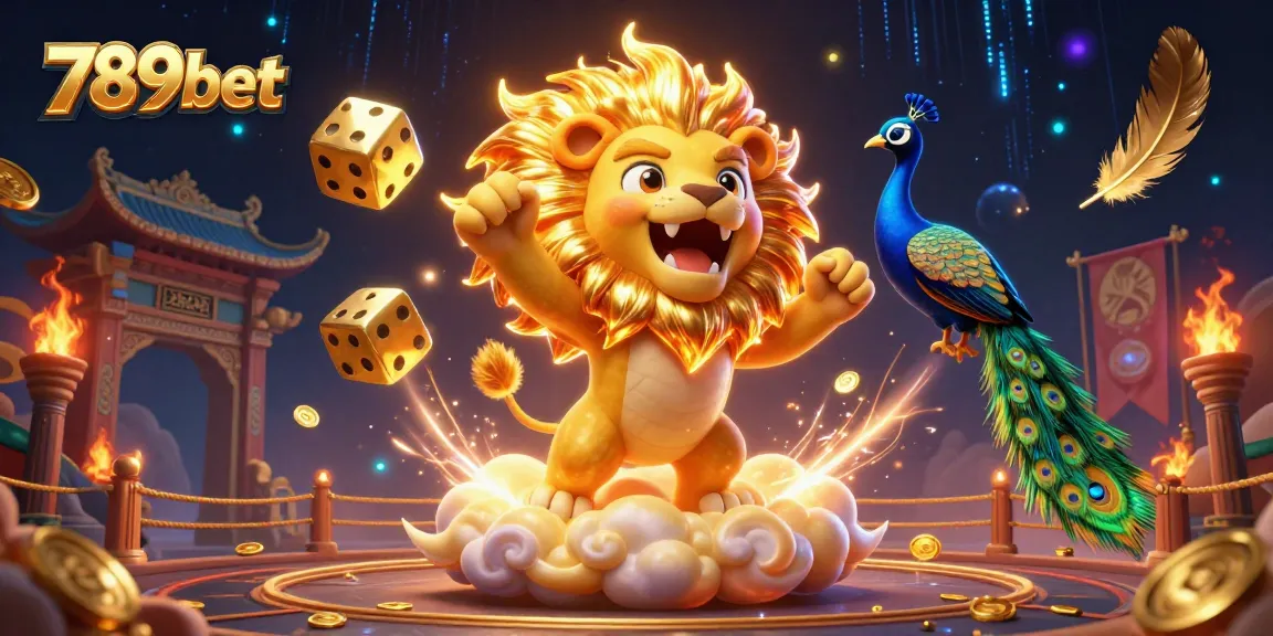 Experience the excitement of 789bet with a vibrant casino-themed 3D illustration featuring a roaring sun lion.