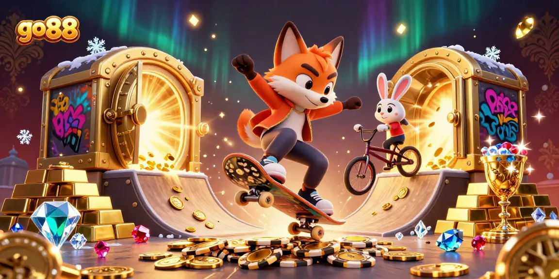 Experience the thrill of go 88 with vibrant casino adventure featuring animated characters and glittering treasures.