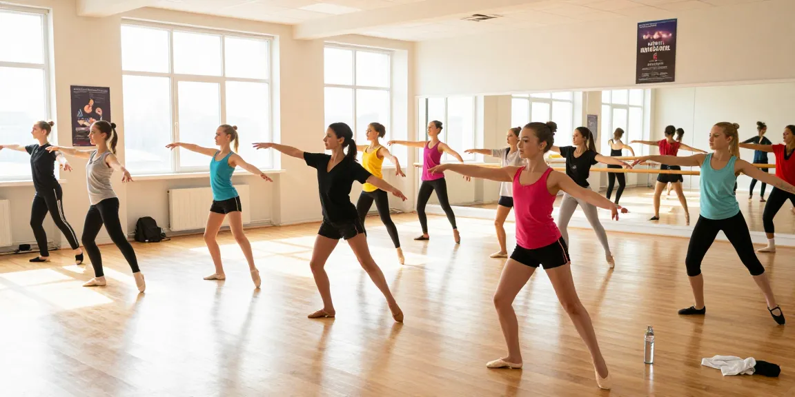 Diverse dancers rehearsing choreography at kineticsynergydancecompany.com studio, vibrant atmosphere.
