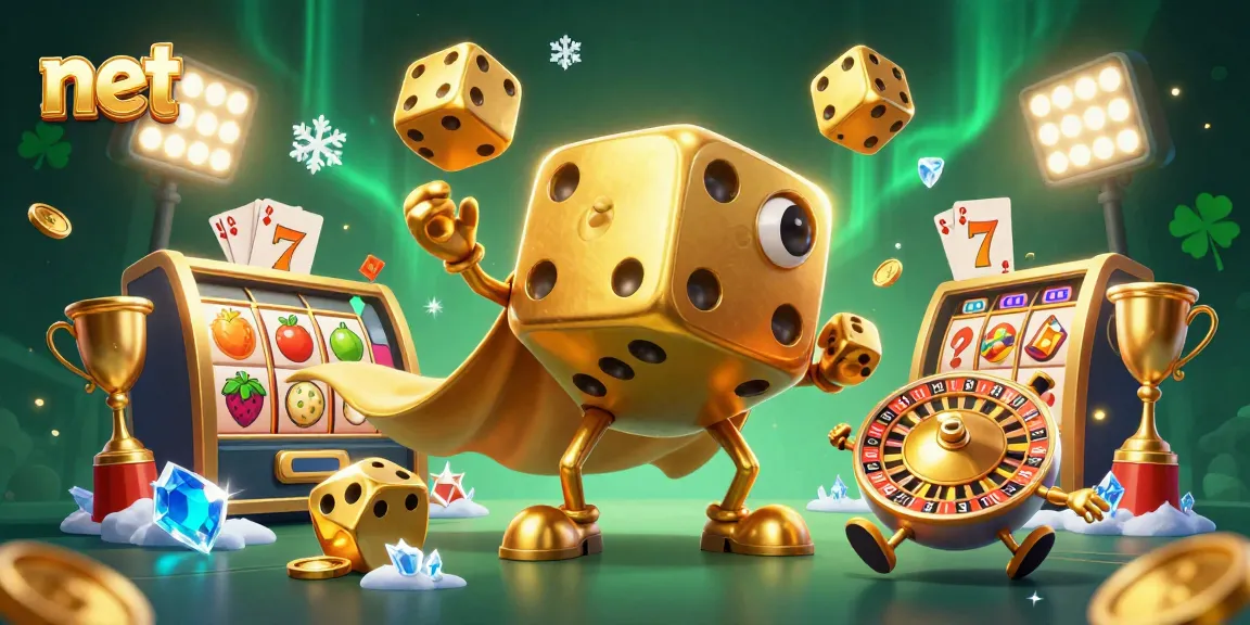 Engage with the net casino's immersive gaming experience featuring golden dice and slot elements.