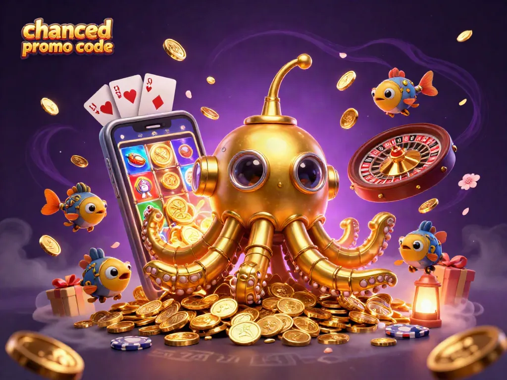 Spin wins using the chanced promo code for golden treasures in a vibrant casino scene.