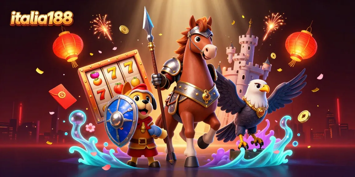 ilustrasi menarik italia188 dengan karakter ksatria dan elemen slot yang mengesankan