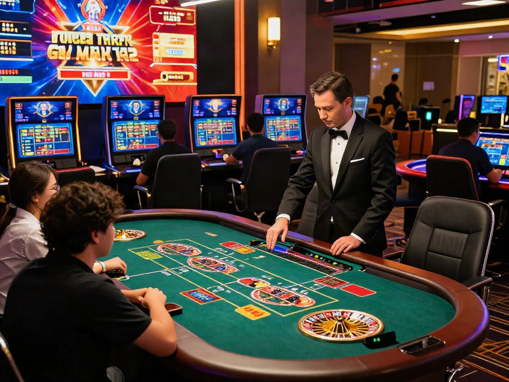 Experience the lively kebuntoto casino atmosphere with players engaged in thrilling games.