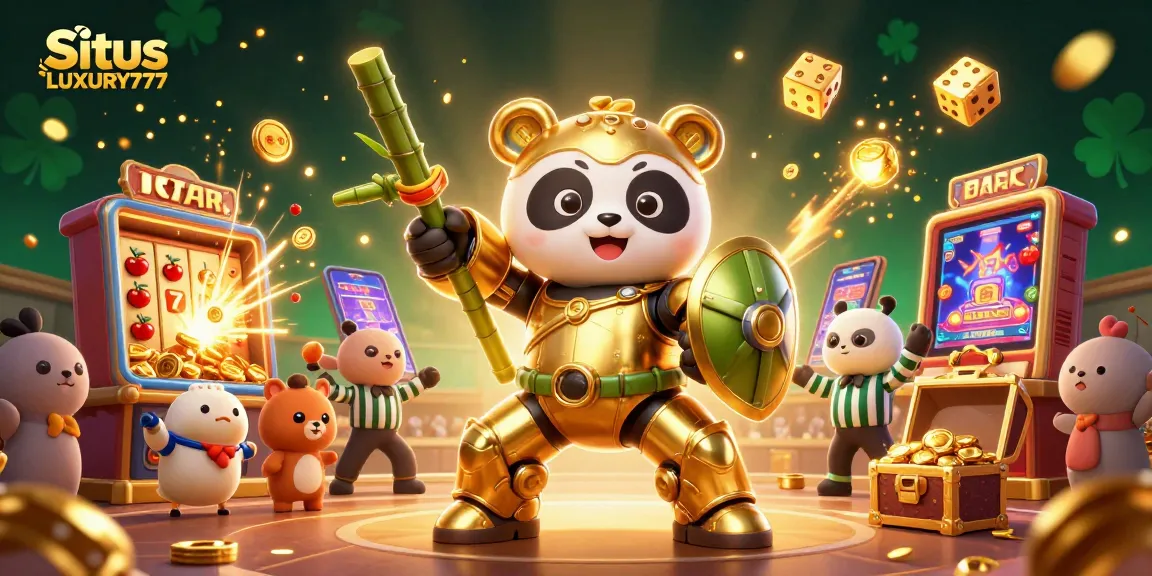 Situs LUXURY777 memainkan permainan kasino dengan mesin slot berlipat di arena yang meriah.