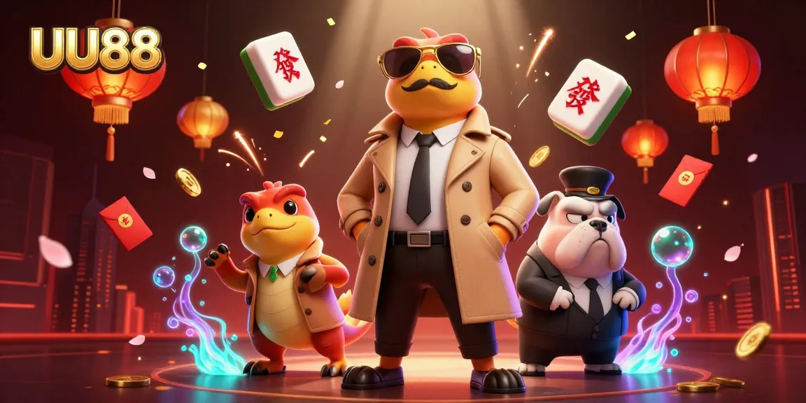 UU88 offers thrilling casino experiences, illustrated with 3D characters and vibrant gaming elements.