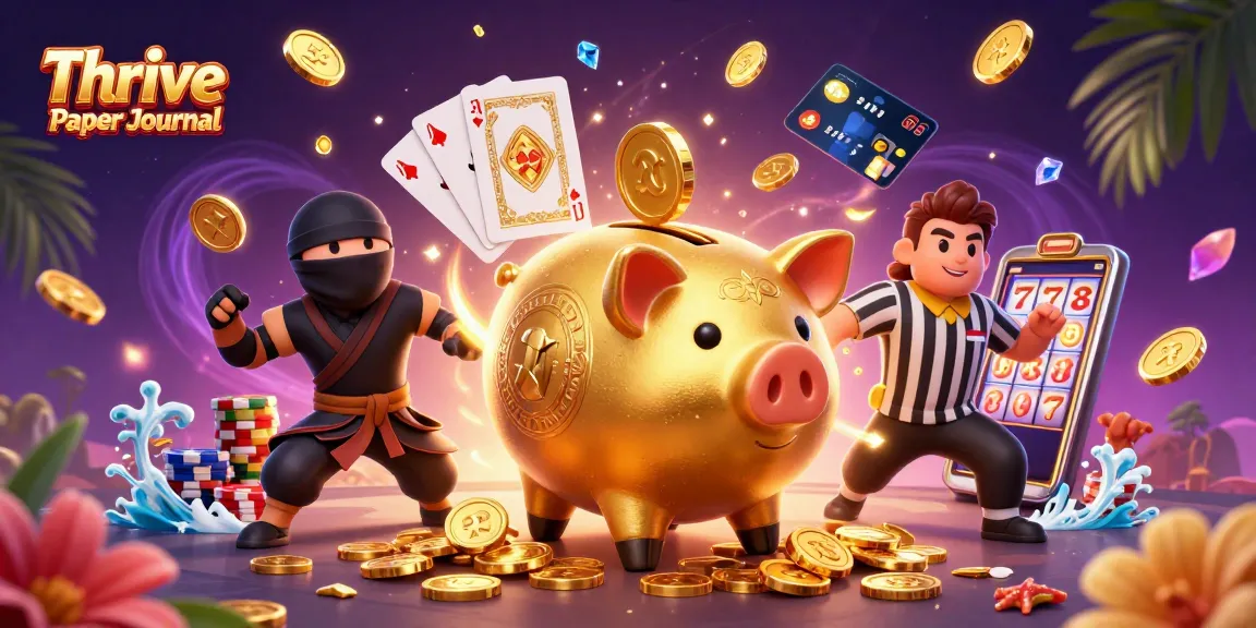 Engaging illustration with Thrive Paper Journal's casino-themed elements showcasing 3D characters and dynamic action.