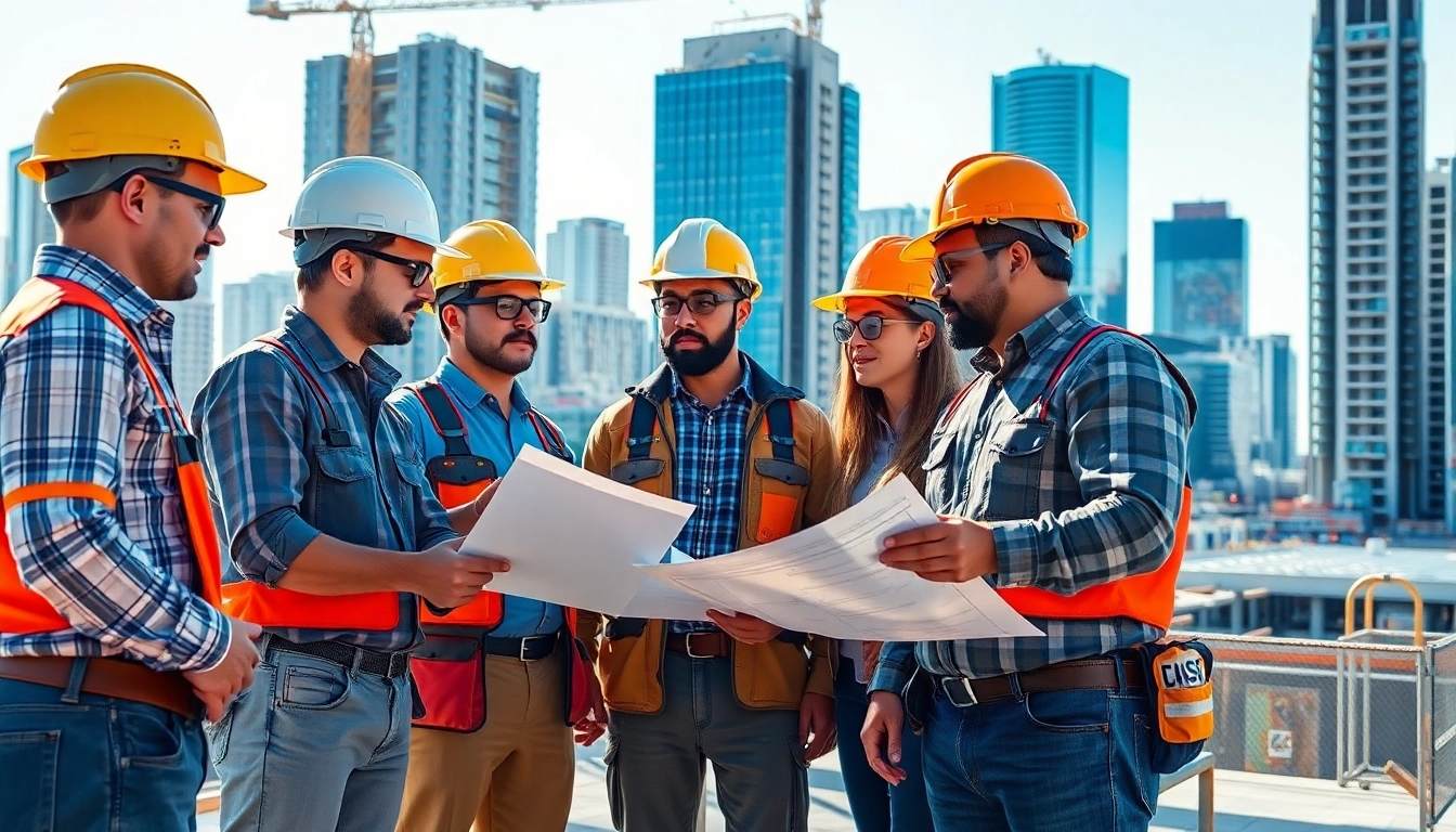 Collaboration among professionals in the construction trade association los angeles on a busy job site.