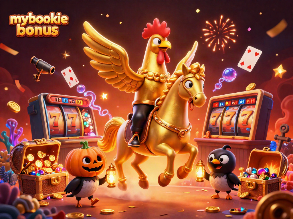 Experience the excitement of mybookie bonus with a vibrant casino-themed scene featuring animated characters and engaging game elements.