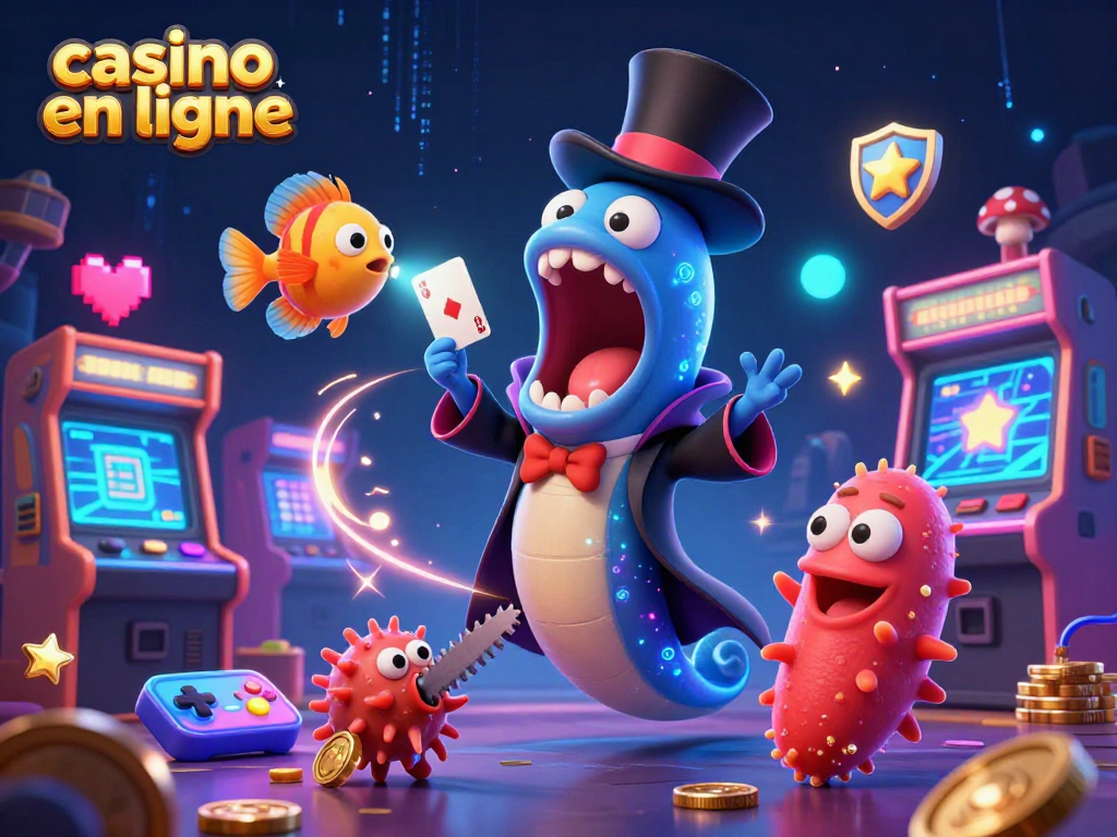 Jouez au casino en ligne avec une illustration vibrante de l'anguille gulper et d'autres personnages amusants.