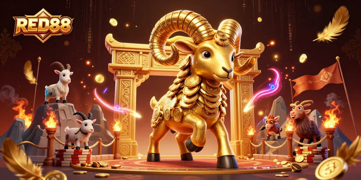 Engage in thrilling action with RED88 as a golden ram charges at a casino gate.