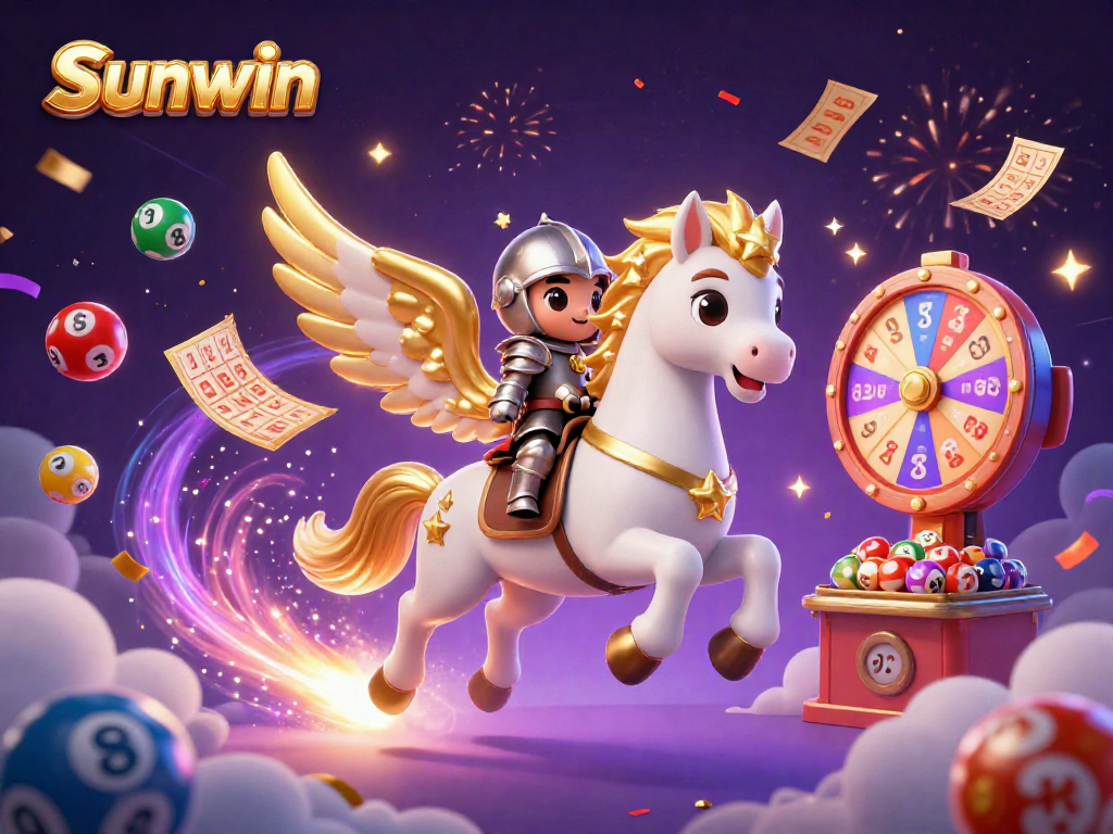 Sunwin celebrates winning with dynamic lottery elements and a magical scene of fortune and excitement.