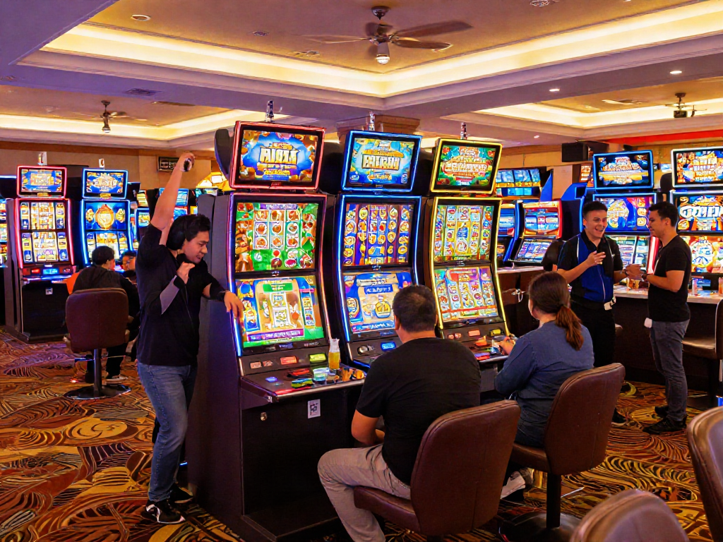 Engaged players enjoying slot gacor games in a vibrant casino setting.