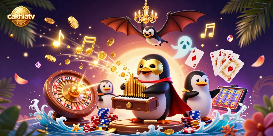 Cakhiatv engages players with dynamic casino elements and golden coins cascading across a vibrant scene