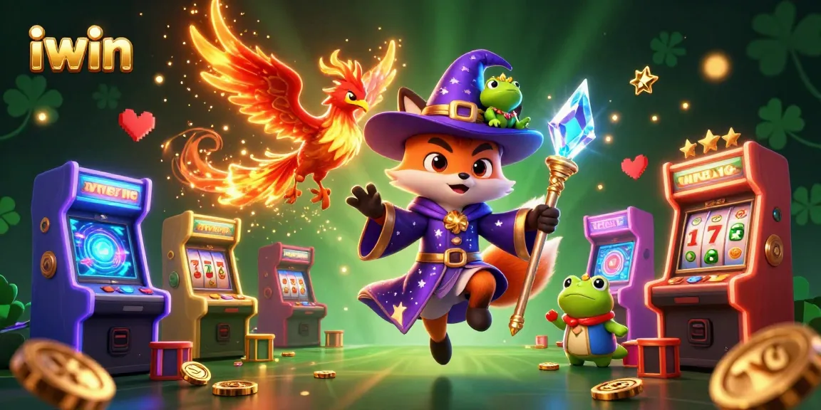 Engage with the thrilling iwin casino adventure featuring a wizard fox and phoenix in a magical scene.