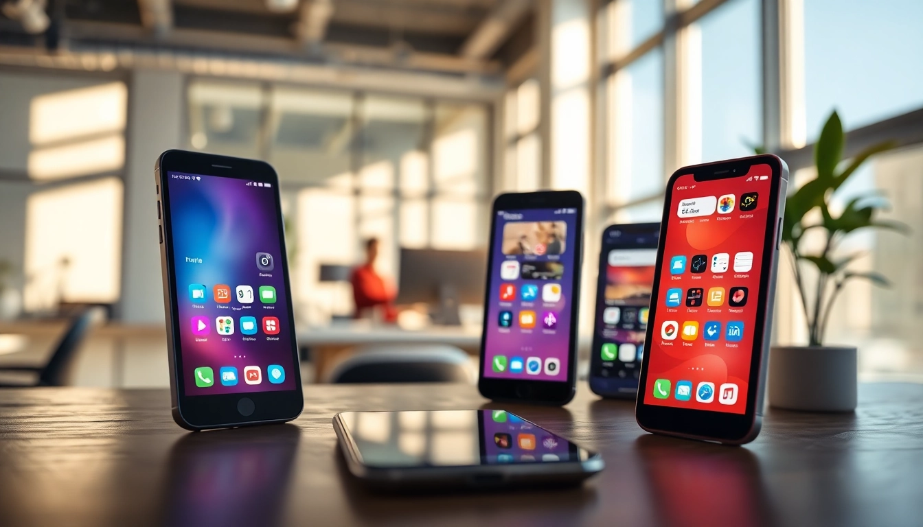 Showcasing top american apps on modern smartphone screens in a bright workspace.