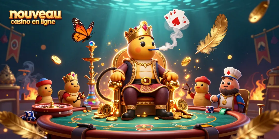 Ambiance festive avec un maître du casino représentant un nouveau casino en ligne, entouré de jetons de poker.