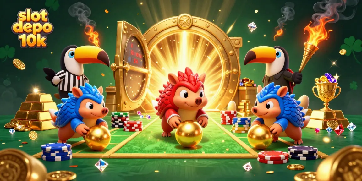 Engage with slot depo 10k gameplay as cartoon pangolins bowl through a scene filled with glittering casino treasures.