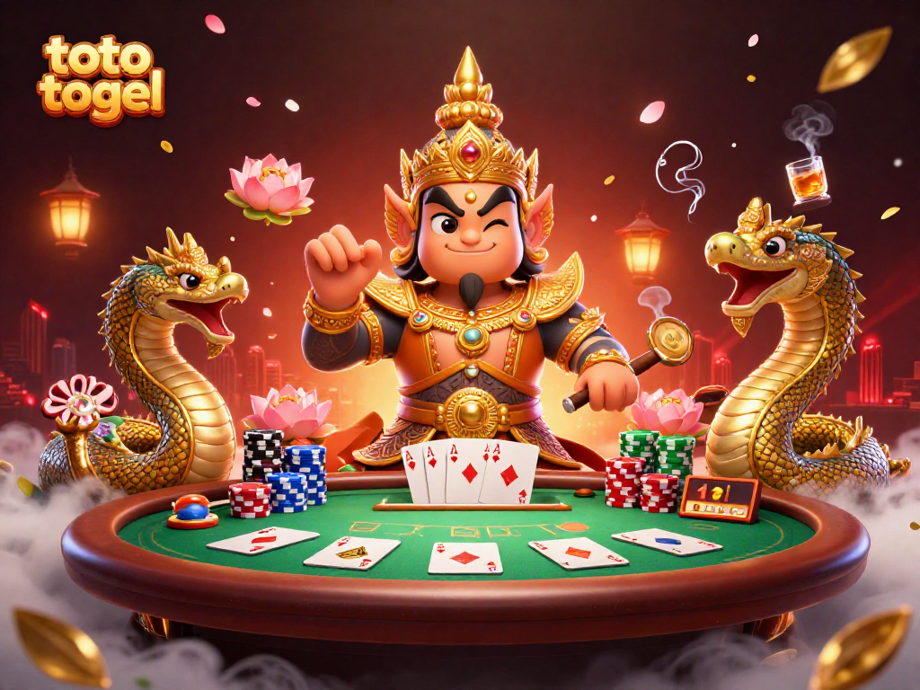 Menggandakan keseruan toto togel dengan ilustrasi menarik dari penjaga kuil Thailand dan elemen permainan kasino.