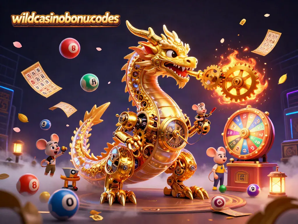Engage with wildcasinobonuscodes in a vibrant 3D lottery scene featuring dynamic characters.