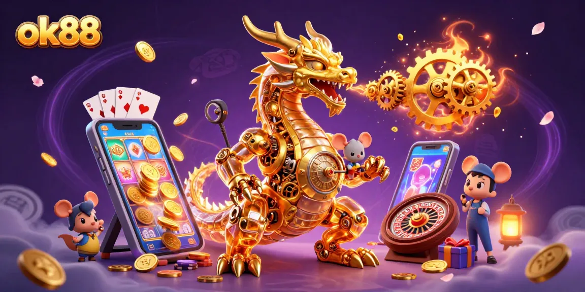 Enhance your gaming adventure with ok88's captivating casino experience featuring a golden dragon.