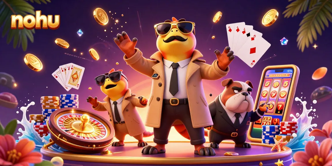 Engage with nohu in a thrilling VIP casino scene featuring playful raptors and casino elements.
