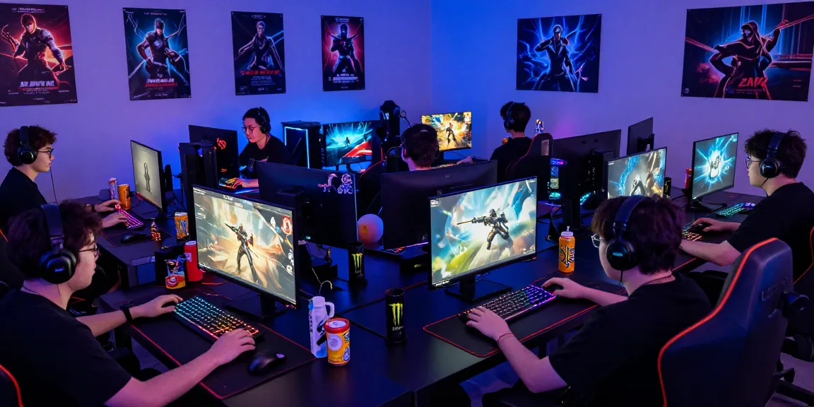 Diverse gamers enjoying mantra88's online gaming experiences in a vibrant, engaging environment.