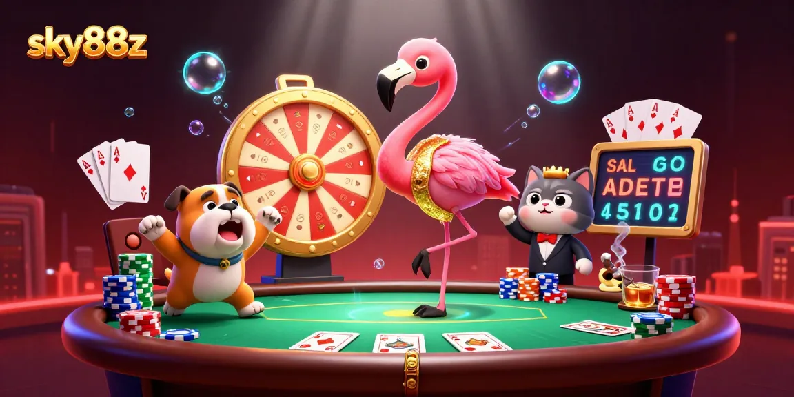 Engage with the excitement of sky88z casino gaming alongside vibrant characters in a lively scene.