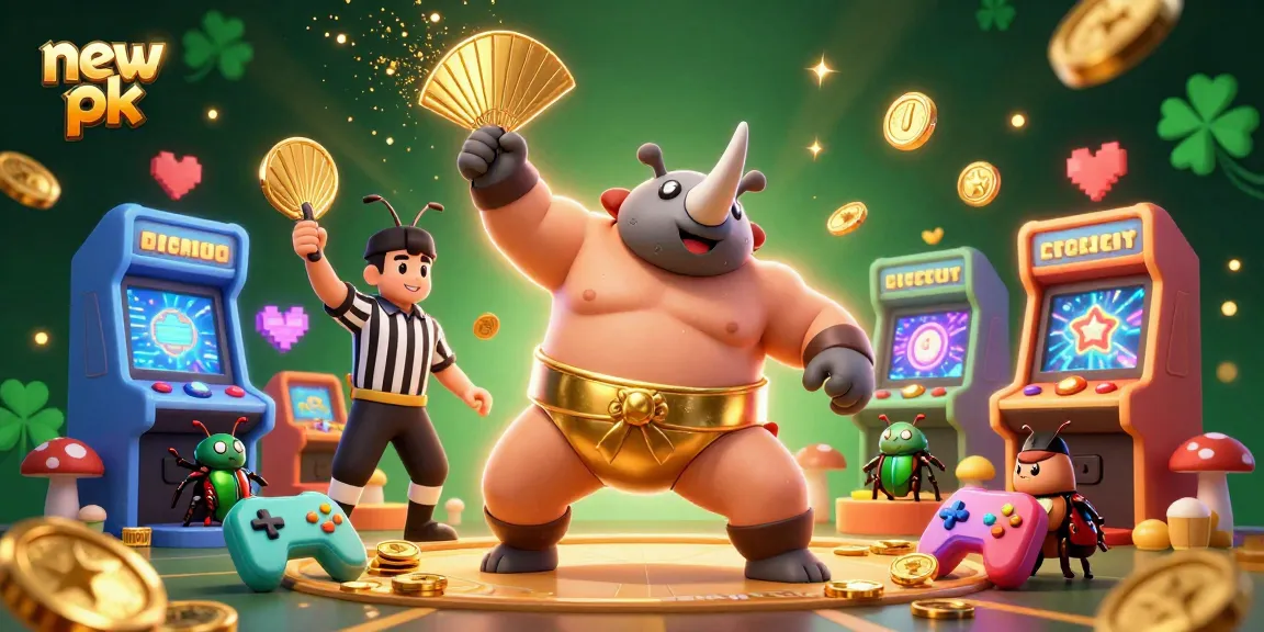 Experience big wins at new pk with an epic display of beetles and colorful arcade elements in a casino setting.