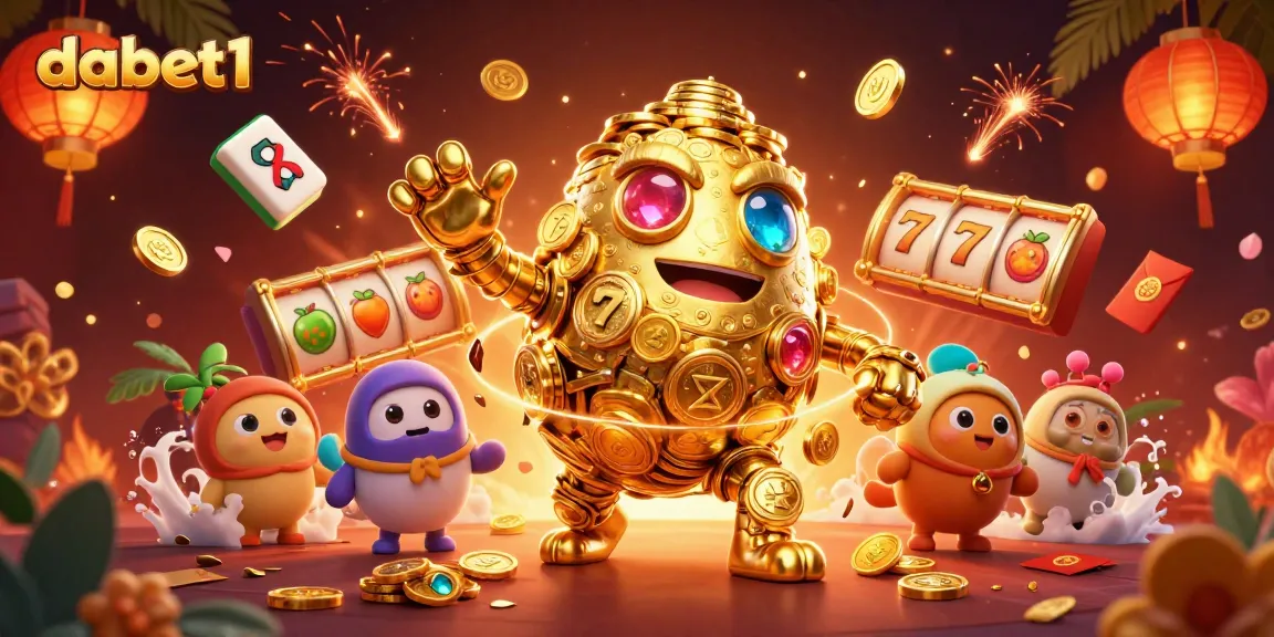 Experience thrilling gameplay with dabet1's vibrant 3D casino illustration brimming with slot symbols.