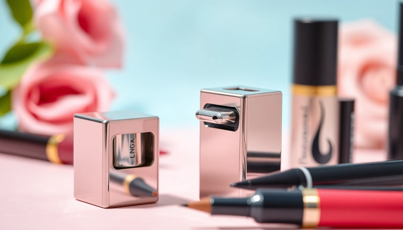 Sharpening a cosmetic pencil sharpener highlighting its sleek design and precision.