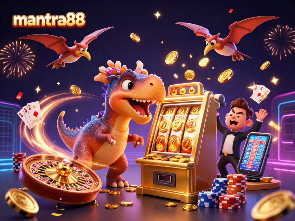 Experience the thrill of mantra88 with a joyful pachycephalosaurus winning jackpots at a casino!