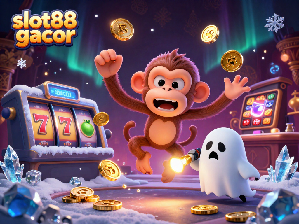 Experience the thrill of slot88 gacor as golden coins and slot reels come alive in a dynamic casino scene!