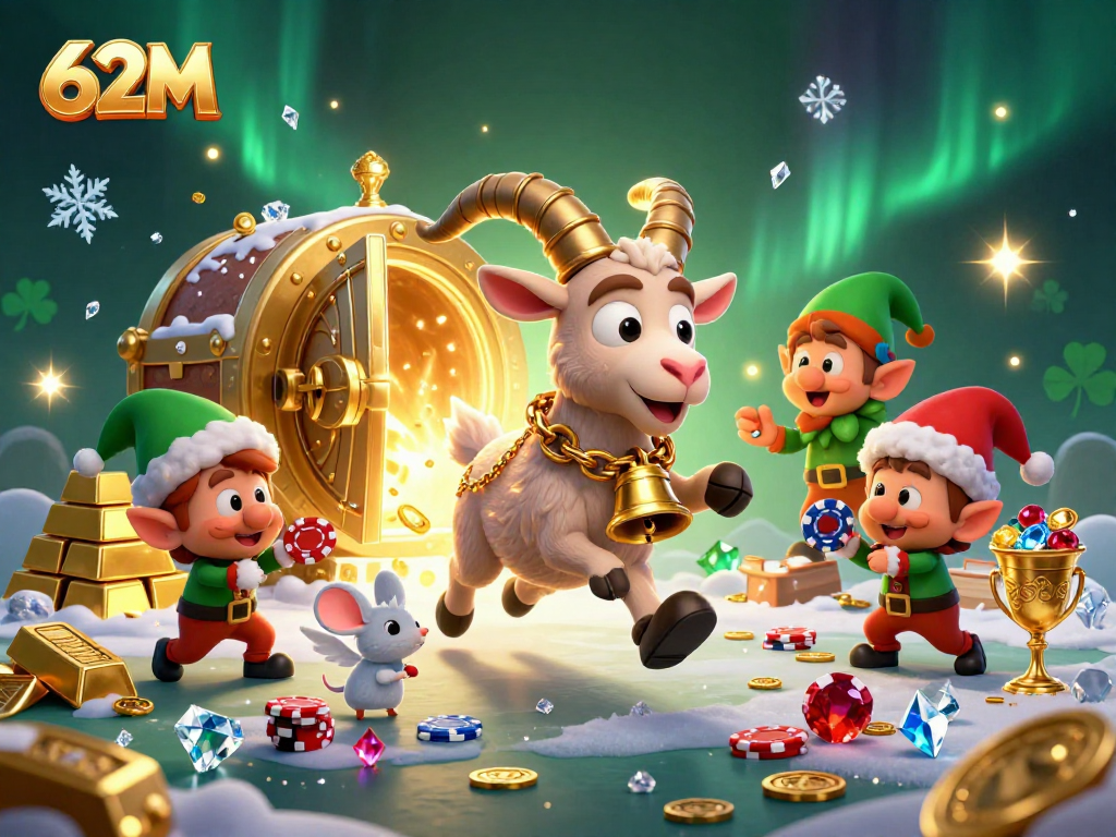 Aposte no 62M em um cassino vibrante com Krampus, um anjo e duendes travessos.