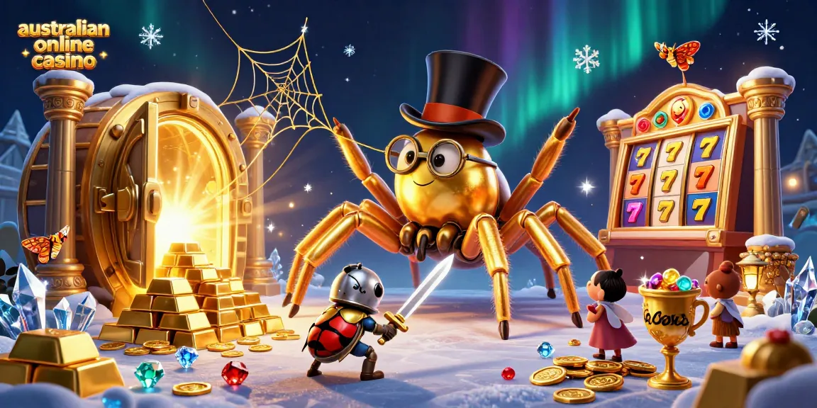 Engage with the adventure at the australian online casino as the giant tarantula weaves a golden web amidst dazzling treasures.