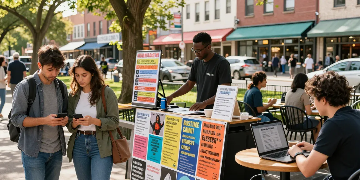 Engaged users exploring bedpersonal, a local classifieds platform, in a vibrant community setting.